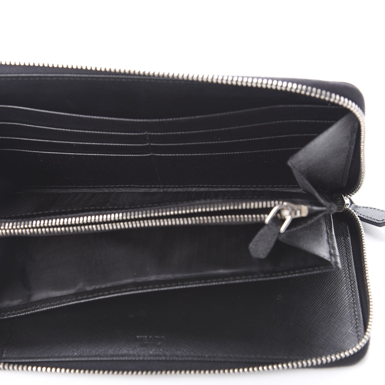 Prada Saffiano Metal Large Zip Around Travel Wallet Black 4 of 10