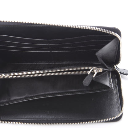 Prada Saffiano Metal Large Zip Around Travel Wallet Black 4 of 10