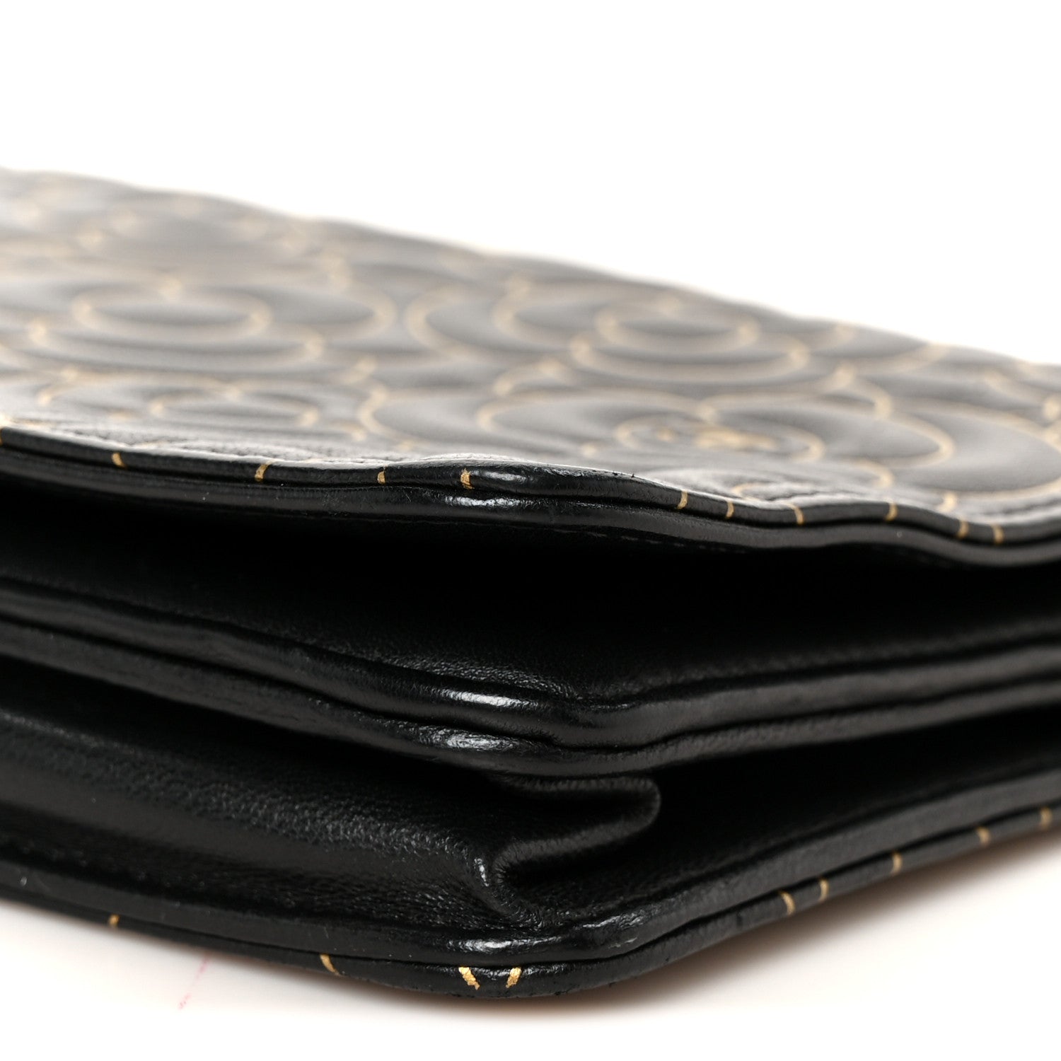 Chanel Lambskin Camellia Embossed Wallet On Chain WOC Black Gold 11 of 11