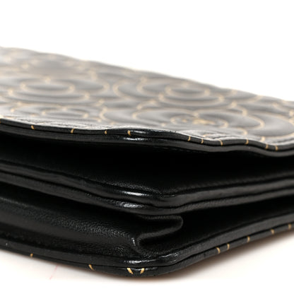Chanel Lambskin Camellia Embossed Wallet On Chain WOC Black Gold 11 of 11
