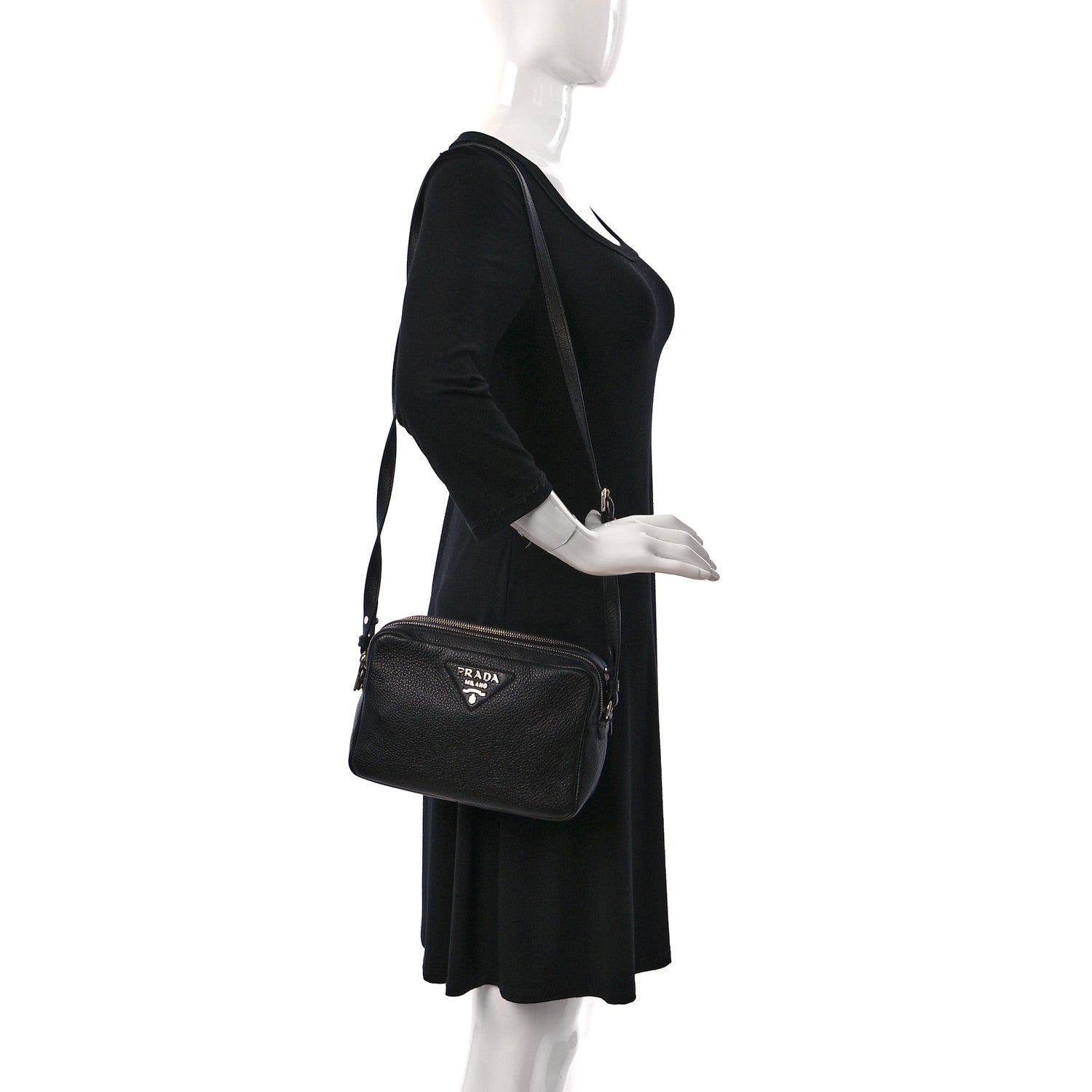 Prada Vitello Daino Soft Medium Double Zip Shoulder Bag Black 2 of 10