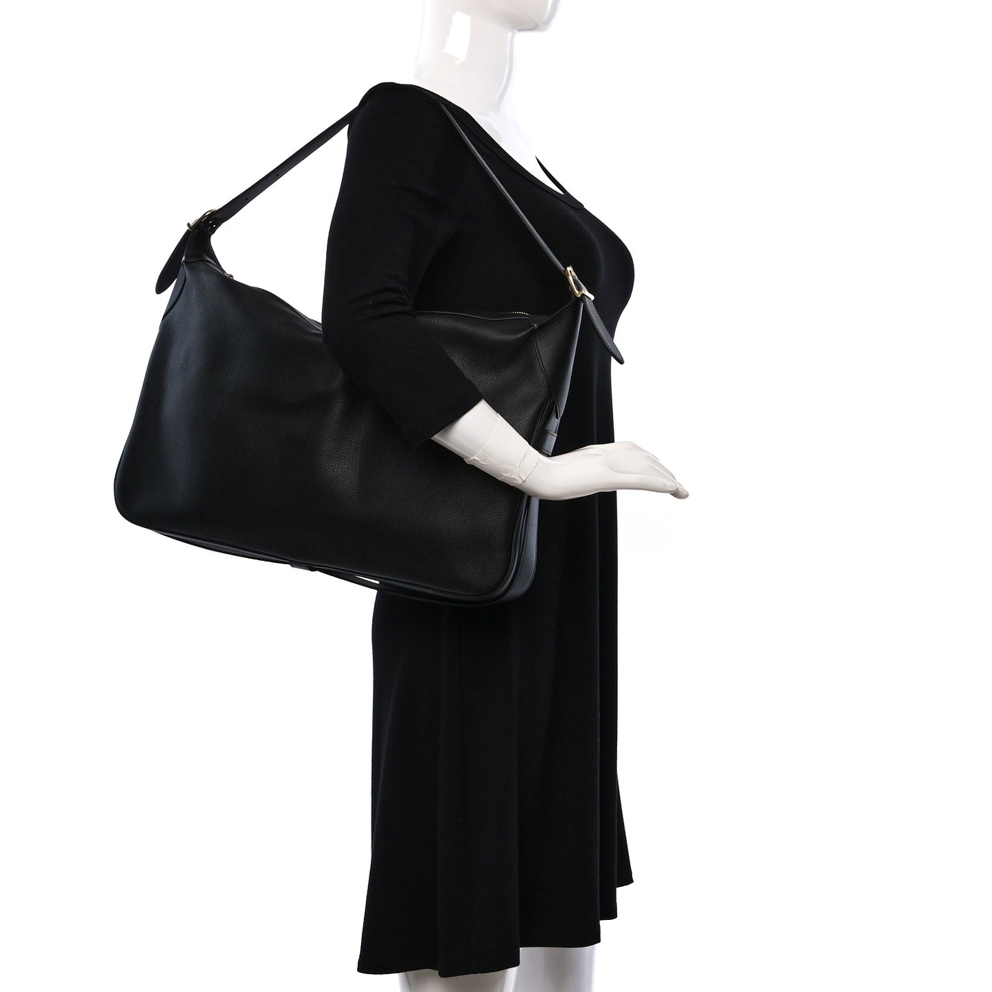 Supple Calfskin Large Romy Shoulder Bag Black