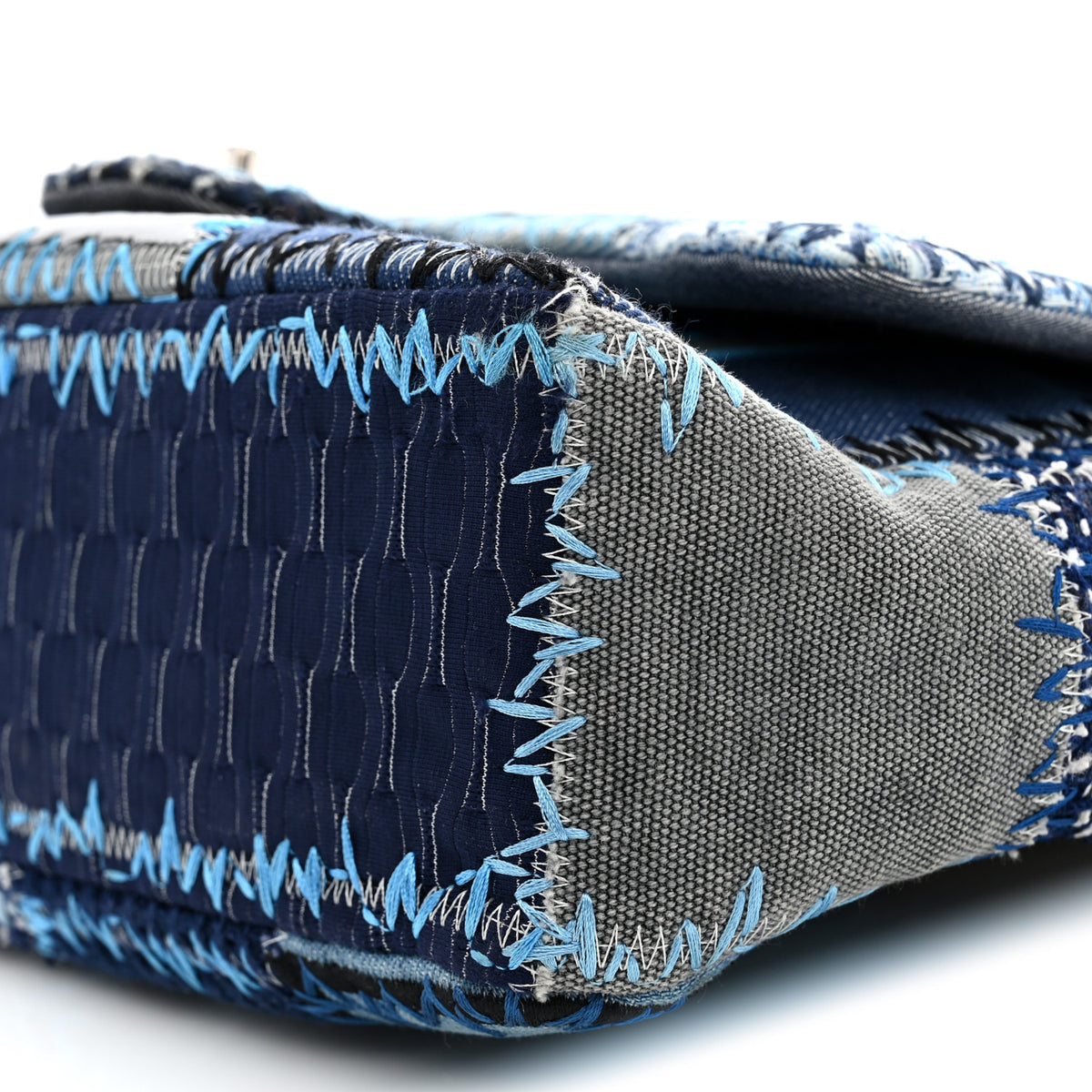 Denim Tweed Patchwork Jumbo Single Flap Blue
