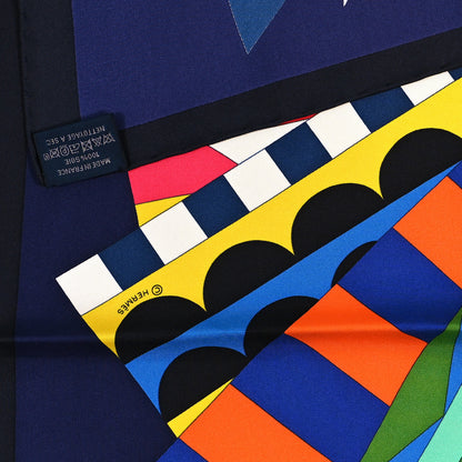 Hermes Silk Cheval De Fete Scarf 90 Indigo Jaune Vif Multicolor 3 of 4