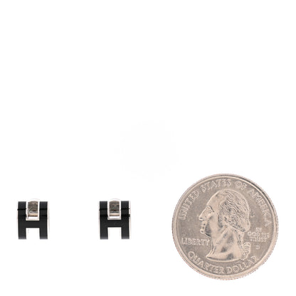 Hermes Palladium Lacquered Mini Pop H Earrings Black 2 of 6