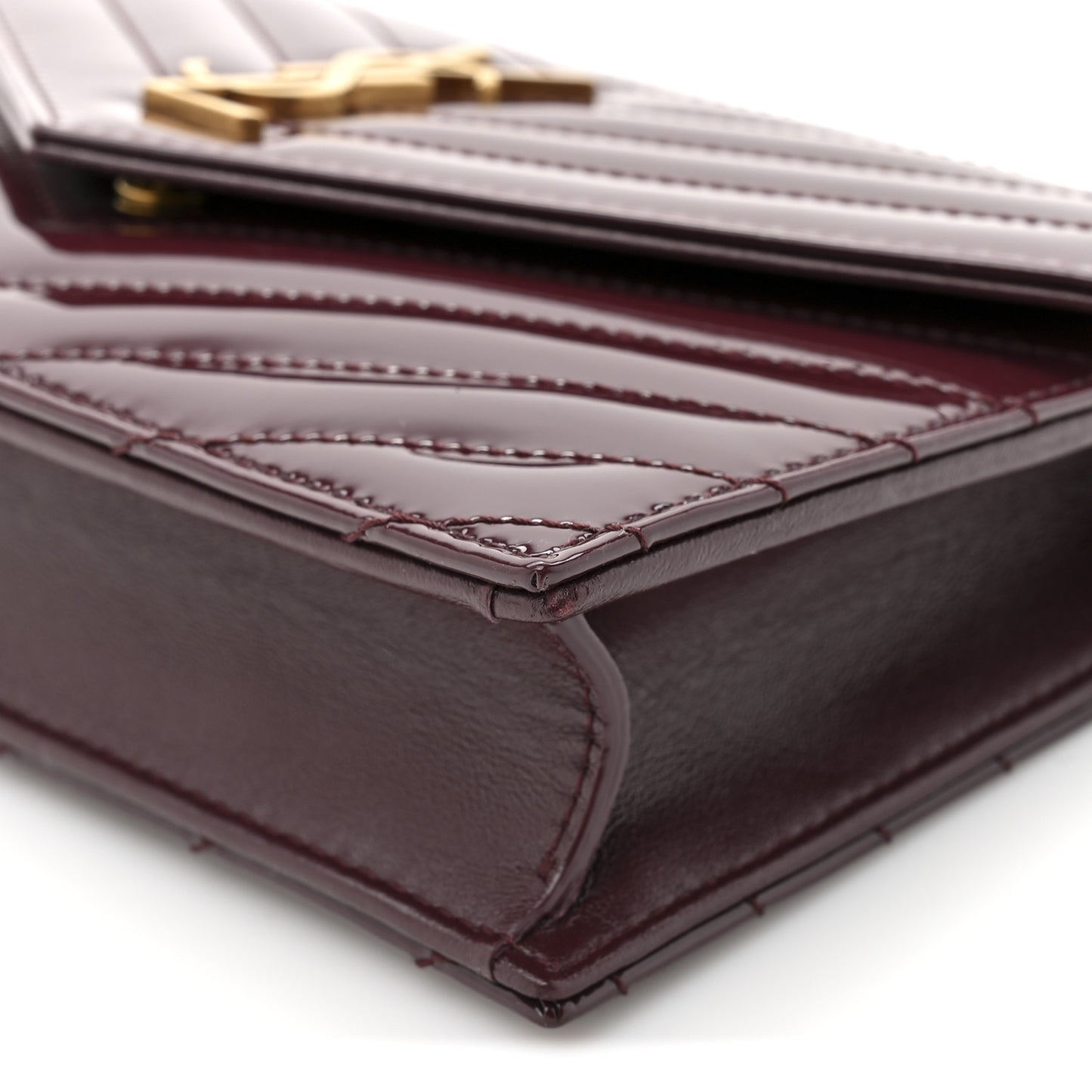 Vernice Matelasse Chevron Monogram Envelope Chain Wallet Dark Red Wine