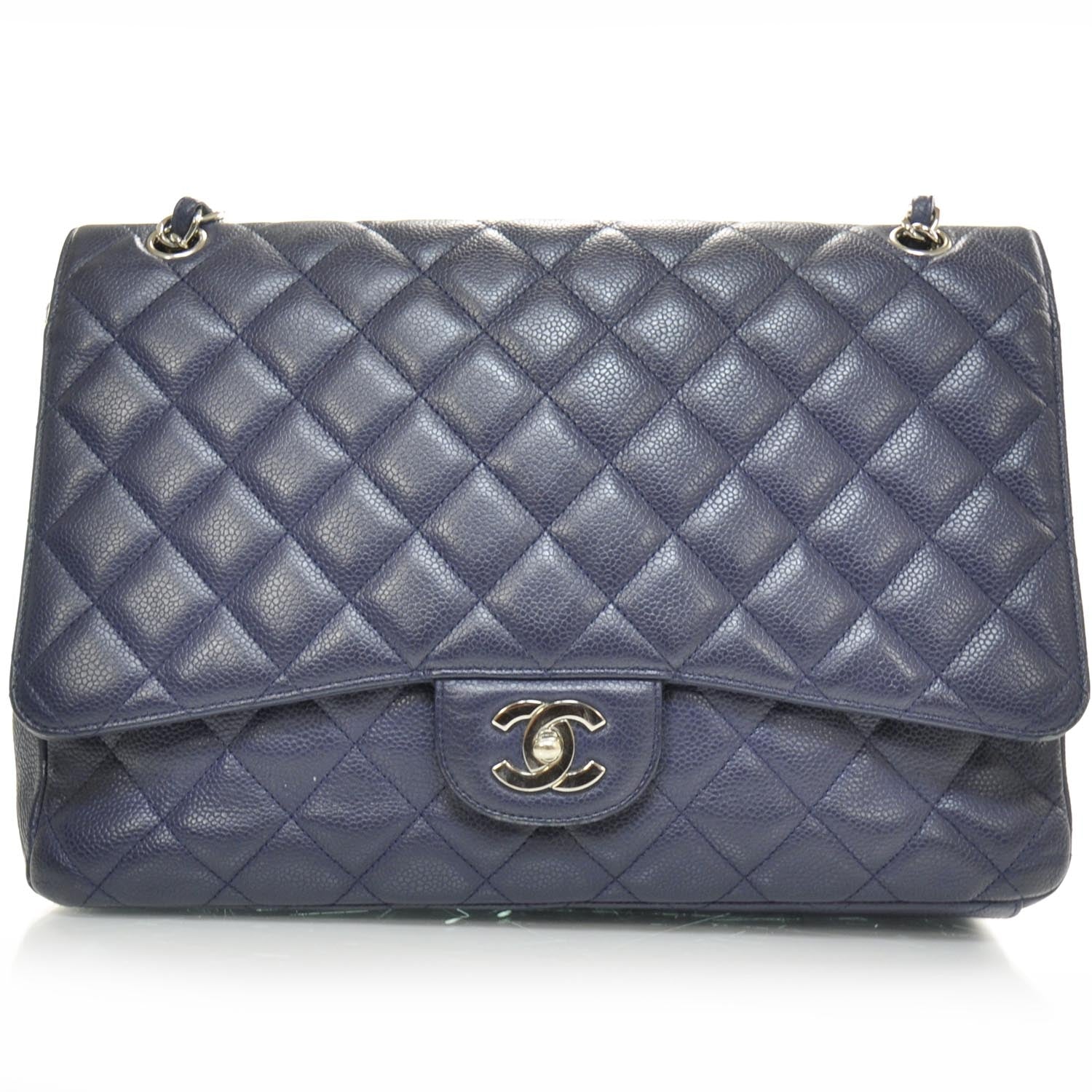 Chanel Caviar Maxi Flap Navy Blue SHW 1 of 9