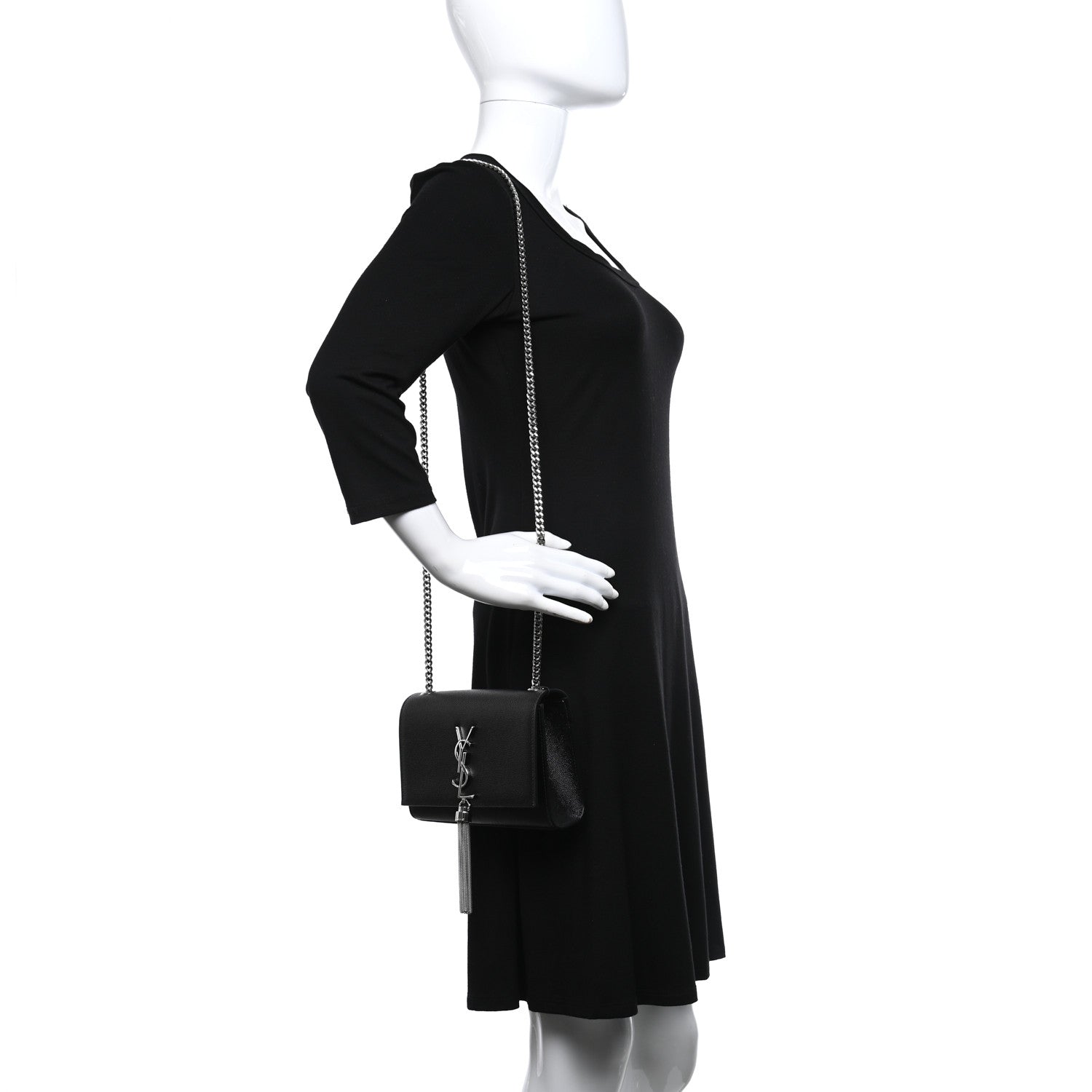 Saint Laurent Grain De Poudre Small Classic Monogram Kate Tassel Satchel Black 2 of 13
