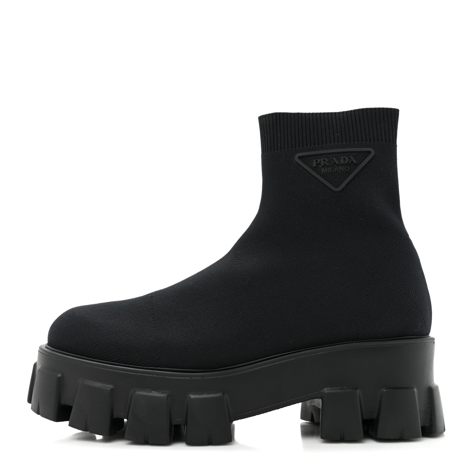 Prada Knit Rubber Triangle Logo Monolith 55mm Ankle Boots 37 Black 1 of 10