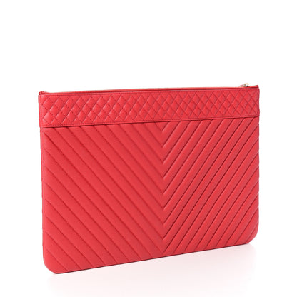 Chanel Caviar Chevron Quilted Large Cosmetic Case Red 2 of 7