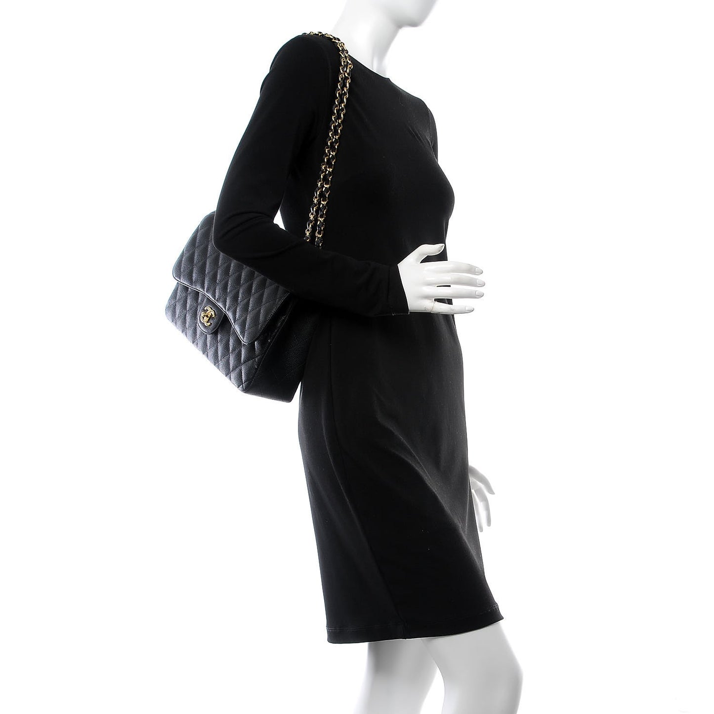 Caviar Quilted Jumbo Double Flap Black