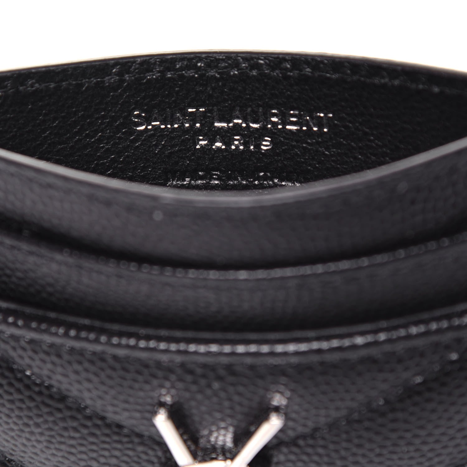 Saint Laurent Grain De Poudre Matelasse Chevron Monogram Credit Card Case Black 6 of 7