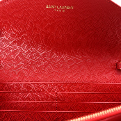 Saint Laurent Grain De Poudre Matelasse Chevron Small Monogram Chain Wallet Red 7 of 11