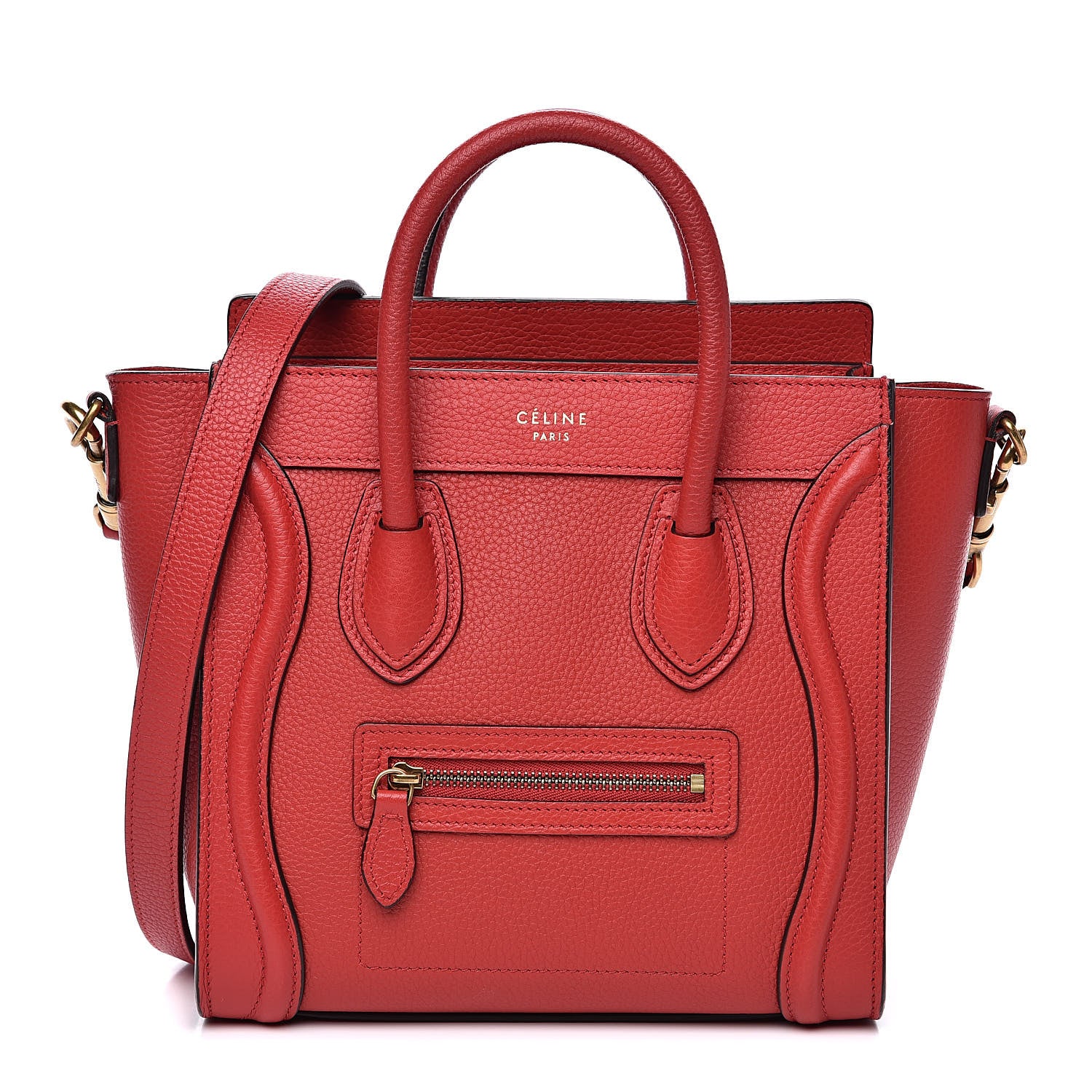 Celine Drummed Calfskin Nano Luggage Coquelicot 1 of 11