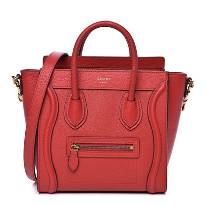 Celine Drummed Calfskin Nano Luggage Coquelicot 1 of 11