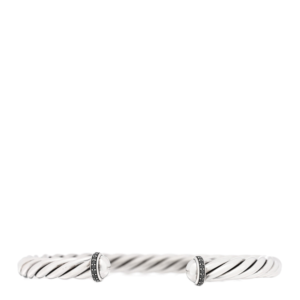 Sterling Silver Black Diamond 6mm Cable Cuff Bracelet