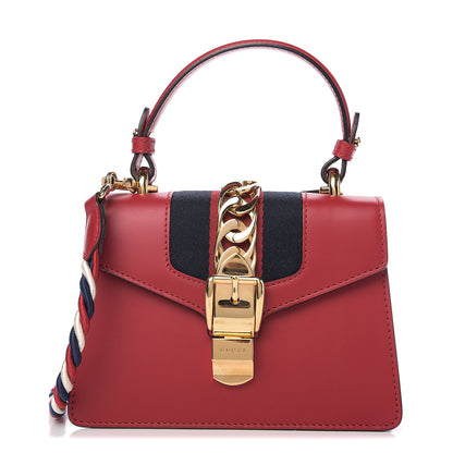 Gucci Calfskin Mini Sylvie Top Handle Bag Hibiscus Red 1 of 11