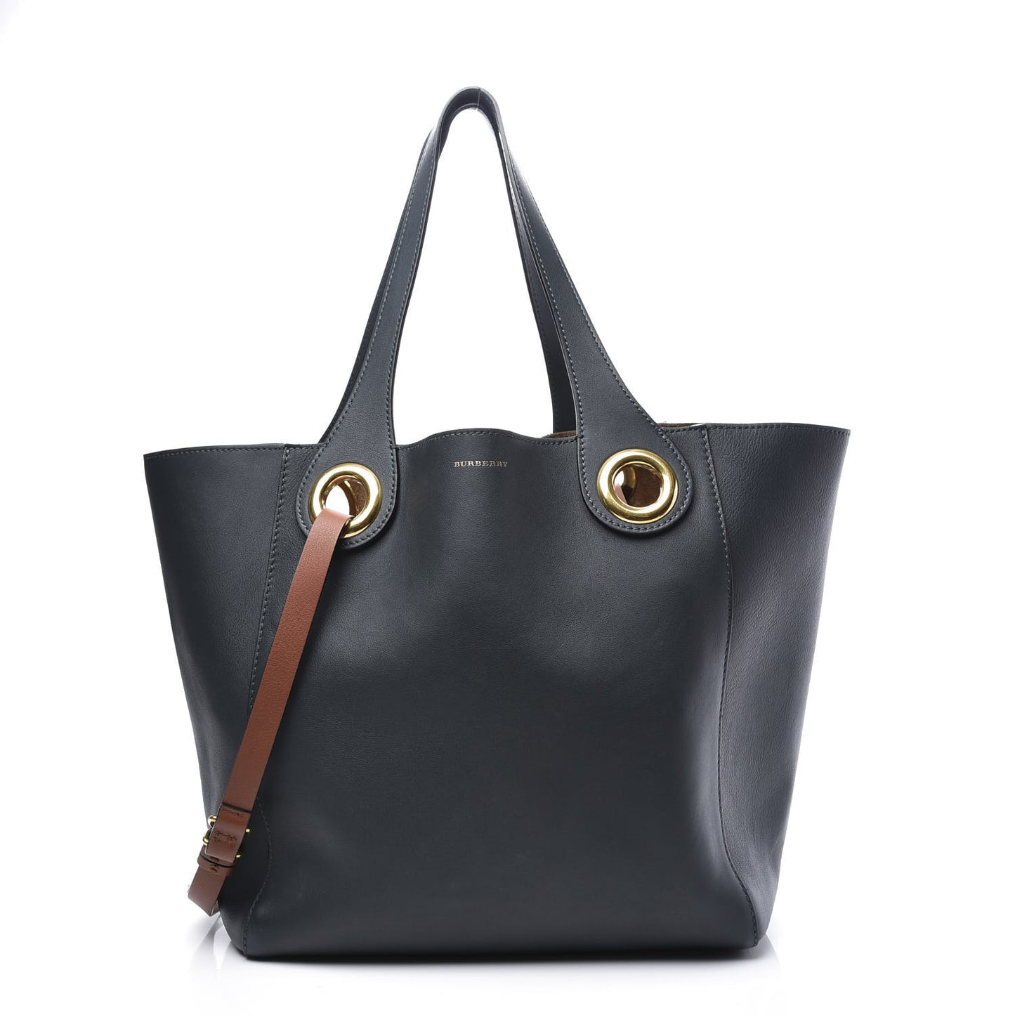 Calfskin Grommet Detail Tote Dark Emerald