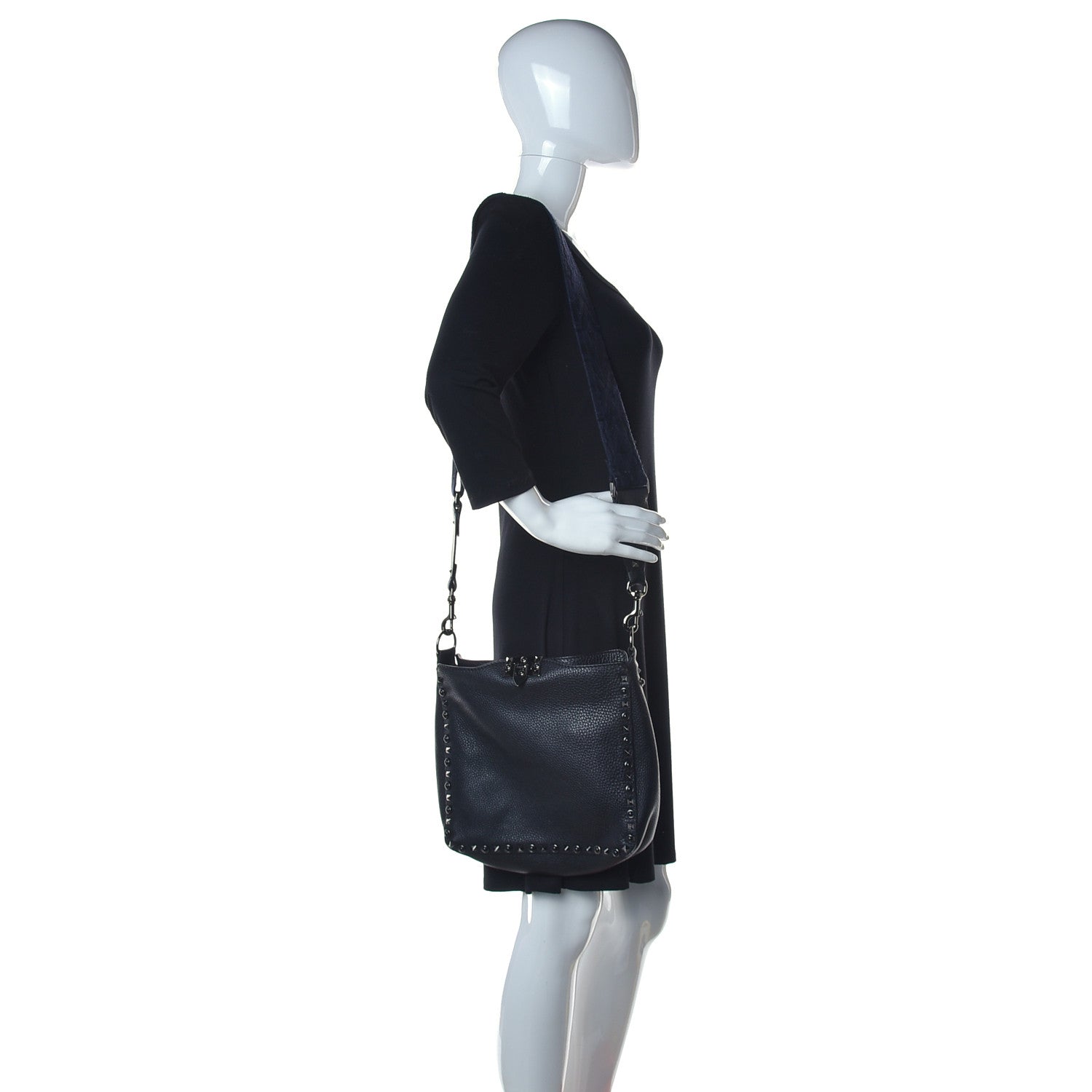 Valentino Garavani Pebbled Calfskin Onyx Small Rockstud Rolling Flip-Lock Messenger Bag Black 2 of 14