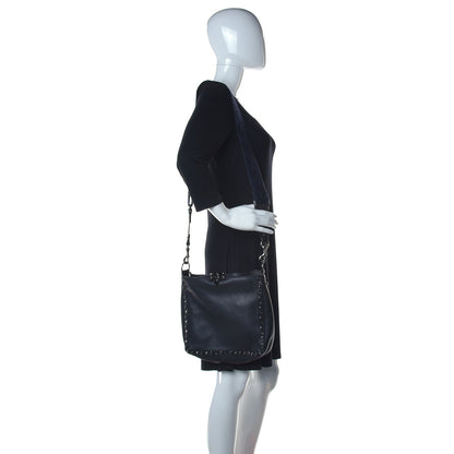Valentino Garavani Pebbled Calfskin Onyx Small Rockstud Rolling Flip-Lock Messenger Bag Black 2 of 14