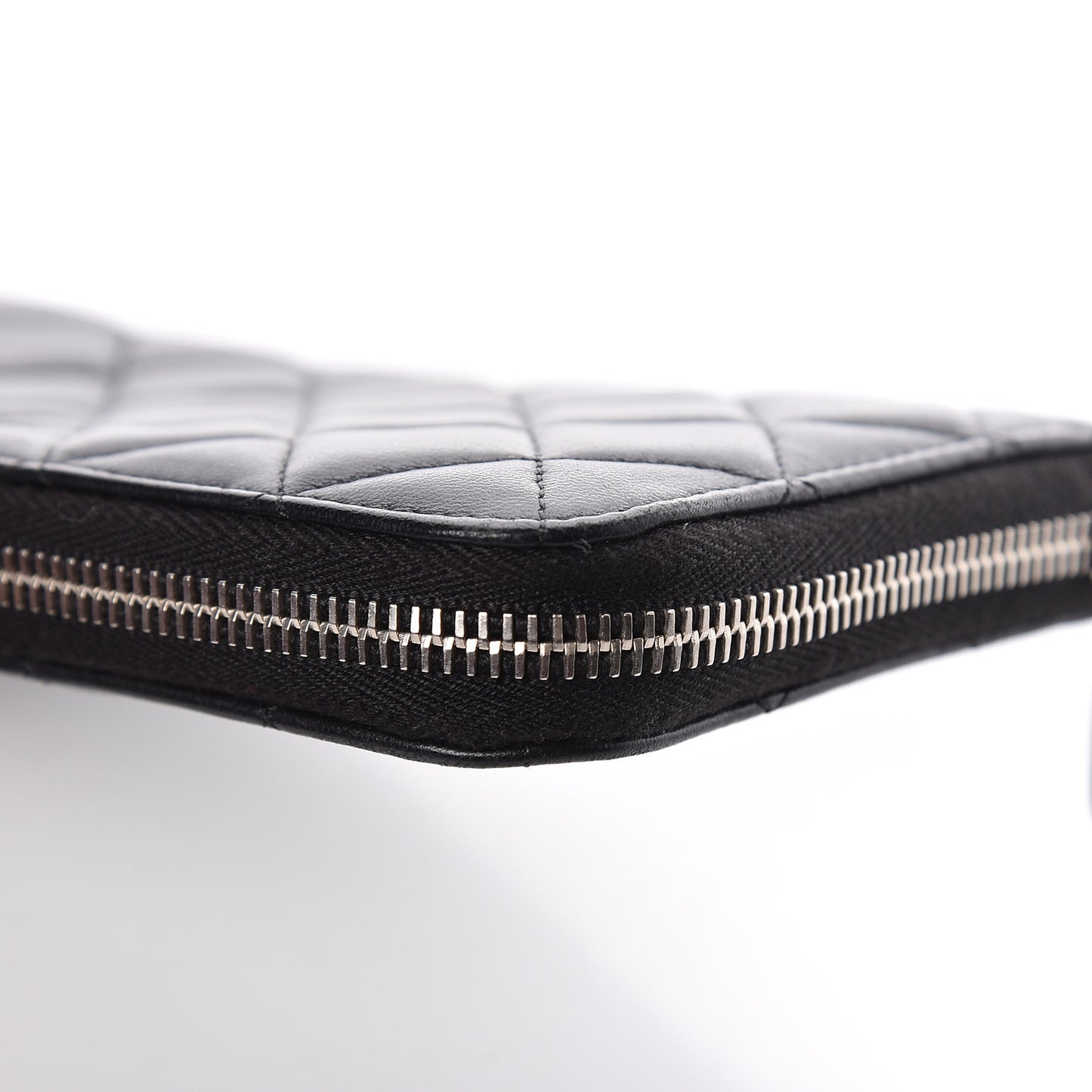 Lambskin Quilted Large Gusset Zip Around Wallet Black