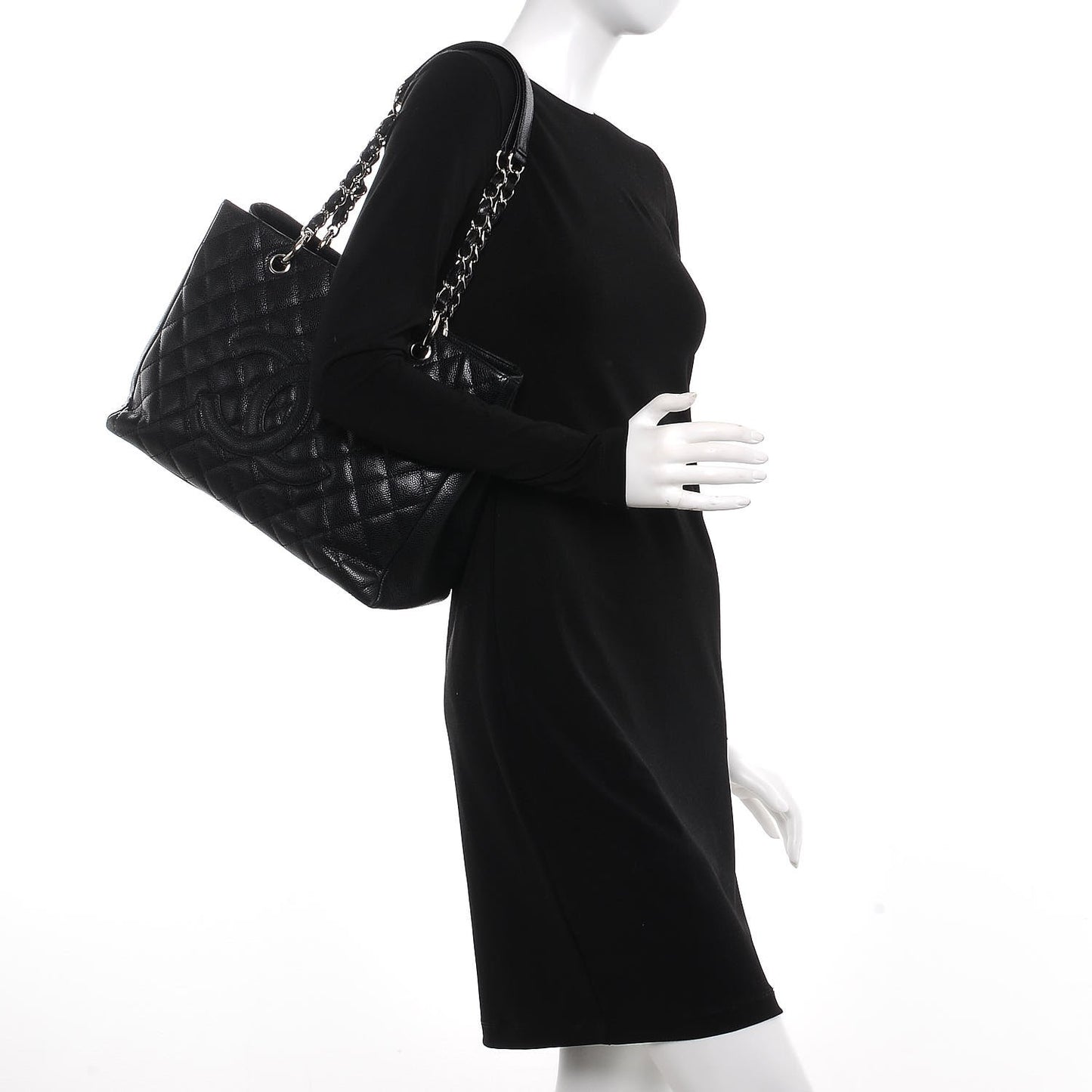Caviar Quilted Grand Shopping Tote GST Black