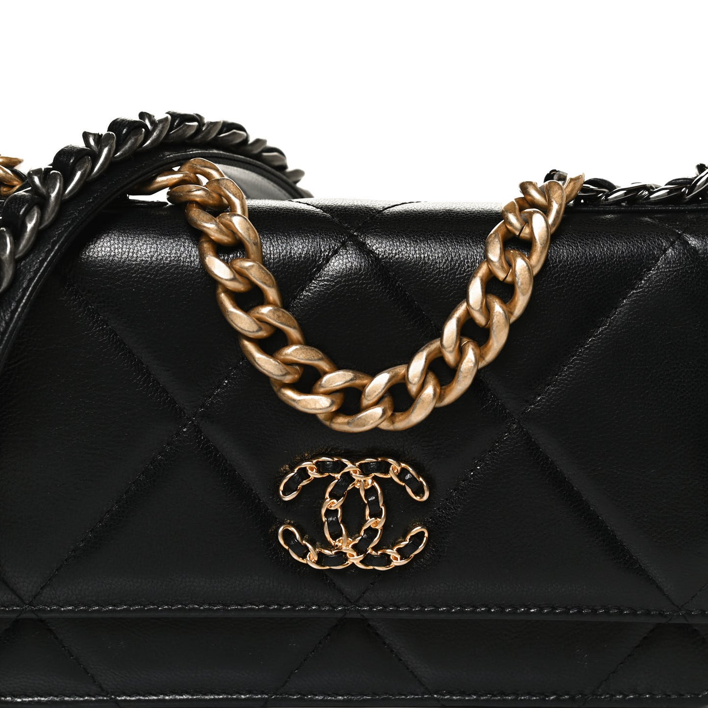 Goatskin Quilted Chanel 19 Wallet On Chain WOC Black