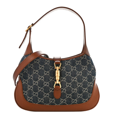 Gucci New Denim GG Monogram Calfskin Small Jackie 1961 Hobo Blue Tea Cuir 1 of 14