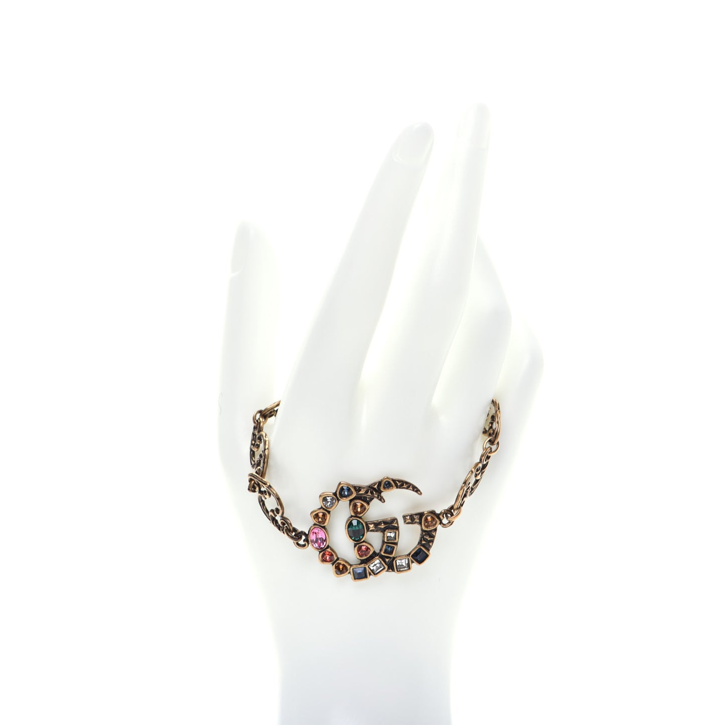 Oxidized Metal Crystal Double G Bracelet Aged Gold Multicolor