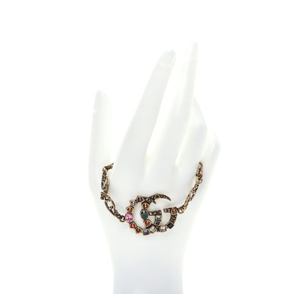 Gucci Oxidized Metal Crystal Double G Bracelet Aged Gold Multicolor 2 of 6