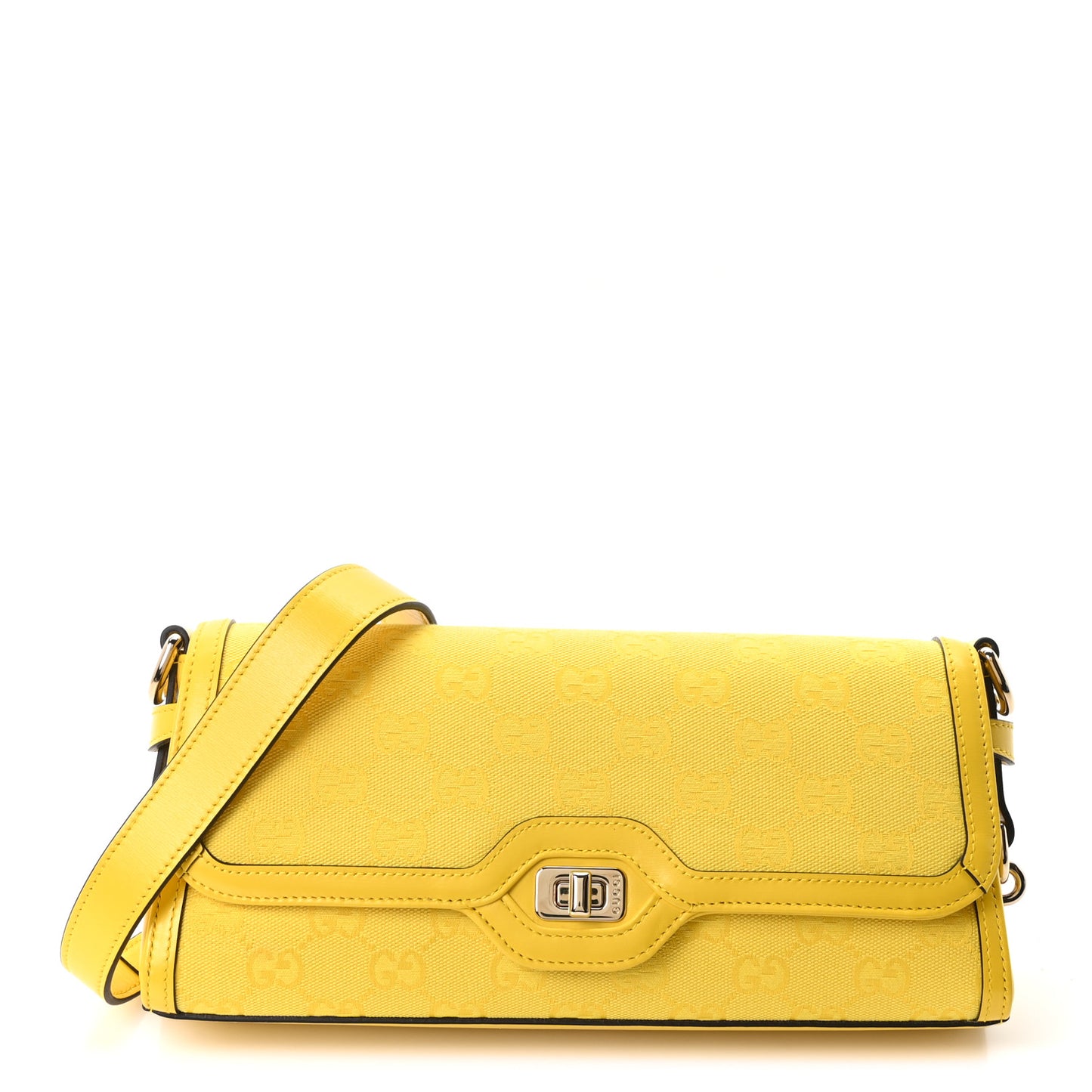 GG Monogram Textured Dollar Calfskin Small Luce Shoulder Bag Yellow