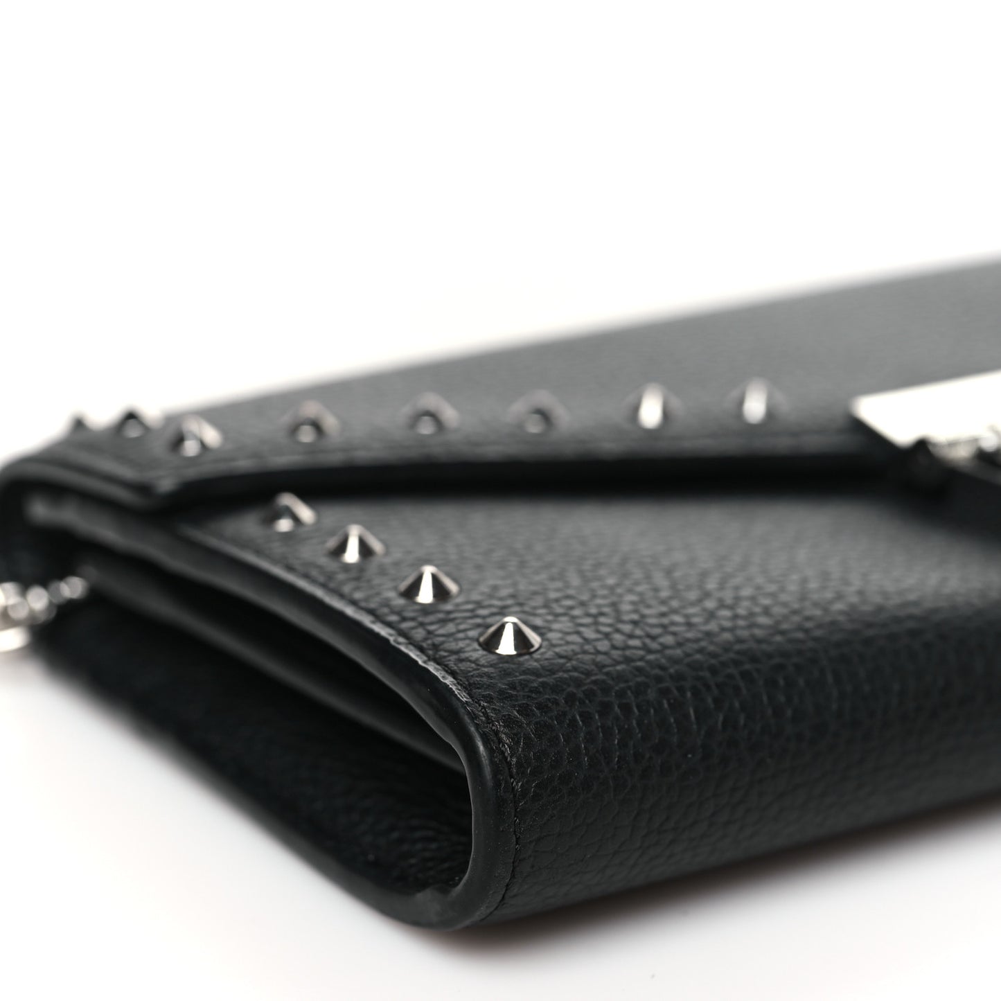Grained Calfskin Studded Large Patricia Wallet On Chain Black