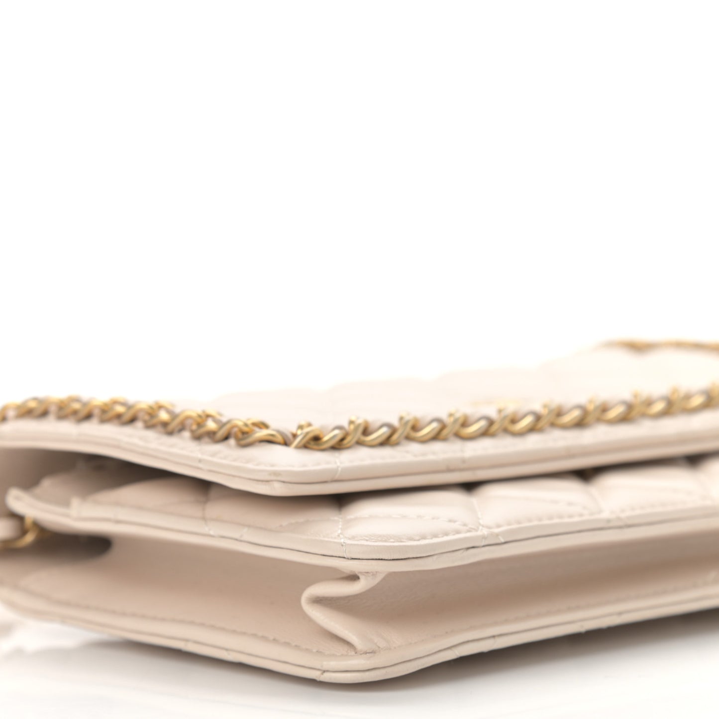 Lambskin Quilted Chain Around Wallet On Chain WOC Beige