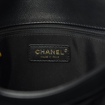 Chanel Grained Calfskin Elaphe Stitched Medium Chevron Chic Top Handle Flap Black 6 of 13