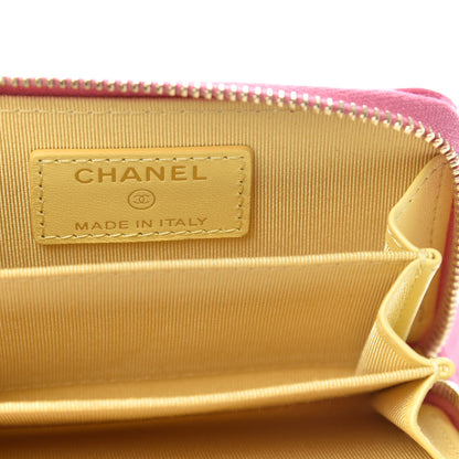 Chanel Lambskin Quilted Zip Around Coin Purse Wallet Pink Yellow 6 of 8
