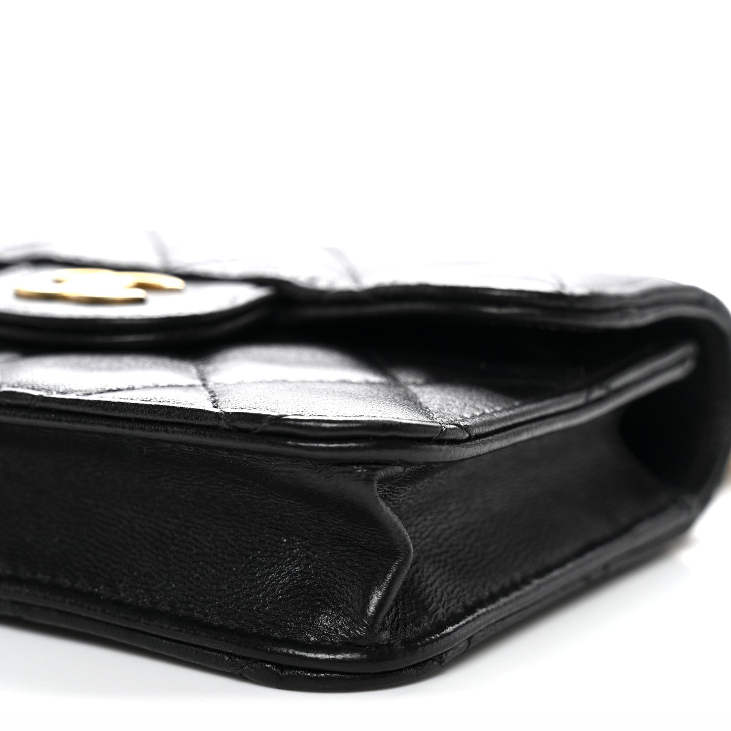 Lambskin Quilted Top Handle Flap Coin Purse With Chain Black