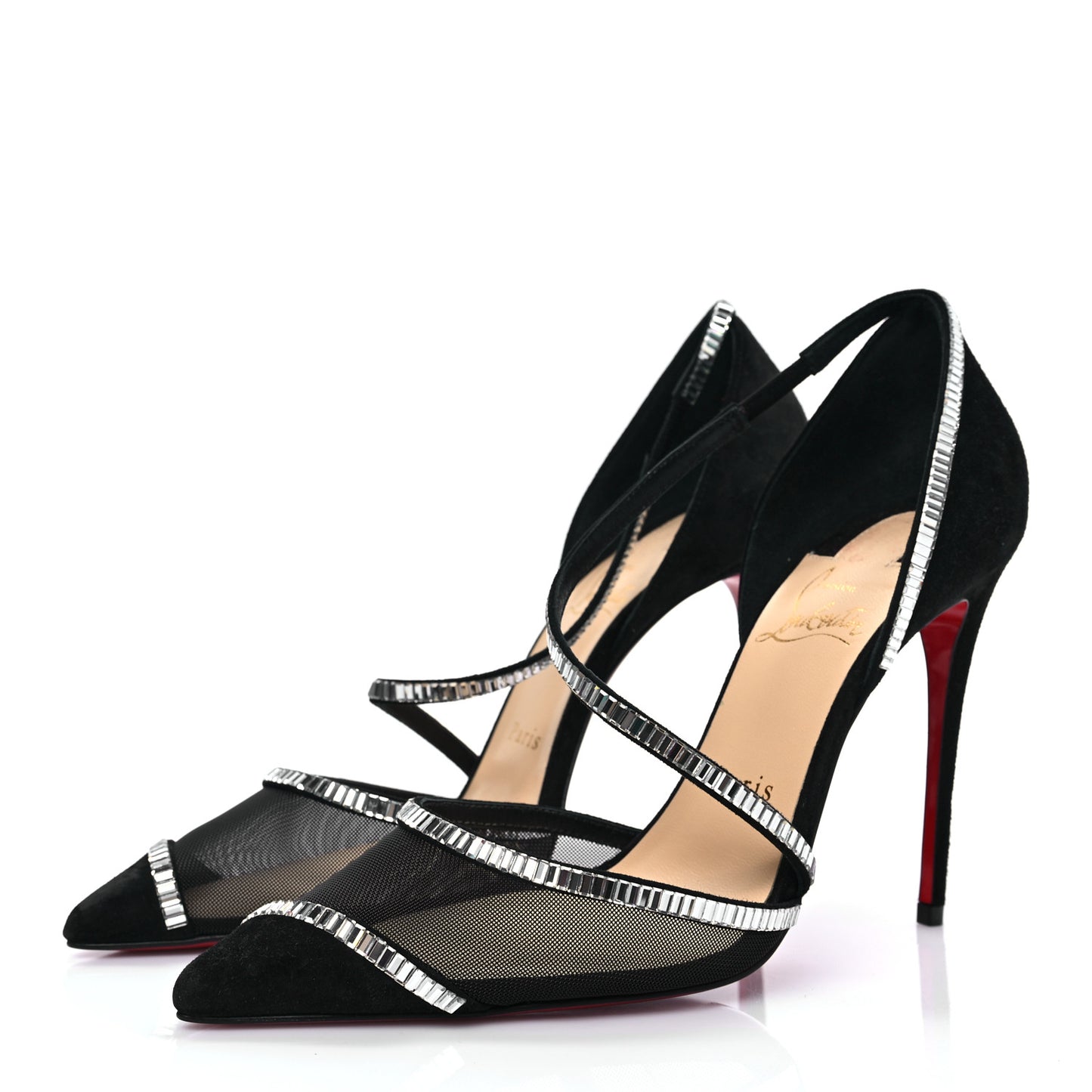 Suede Mesh Embellished Crystal Chiara Dams 100 Pumps 37 Black