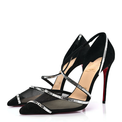 Christian Louboutin Suede Mesh Embellished Crystal Chiara Dams 100 Pumps 37 Black 3 of 8