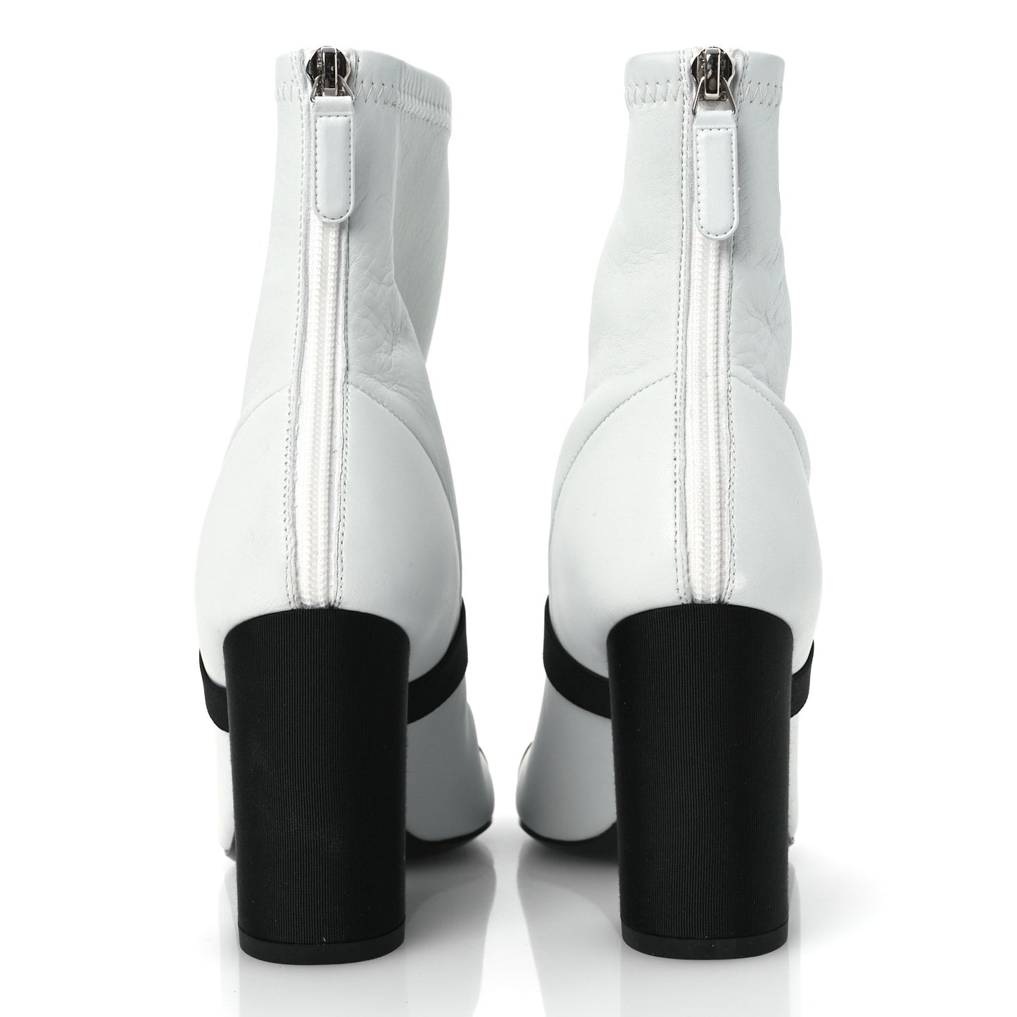 Stretch Lambskin Patent Calfskin Pearl CC Bow Cap Toe Short Boots 37 White Black