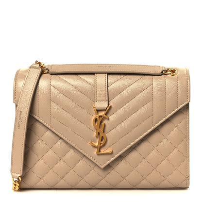 Saint Laurent Grain De Poudre Textured Mixed Matelasse Medium Triquilt Monogram Satchel Dark Latte 1 of 12