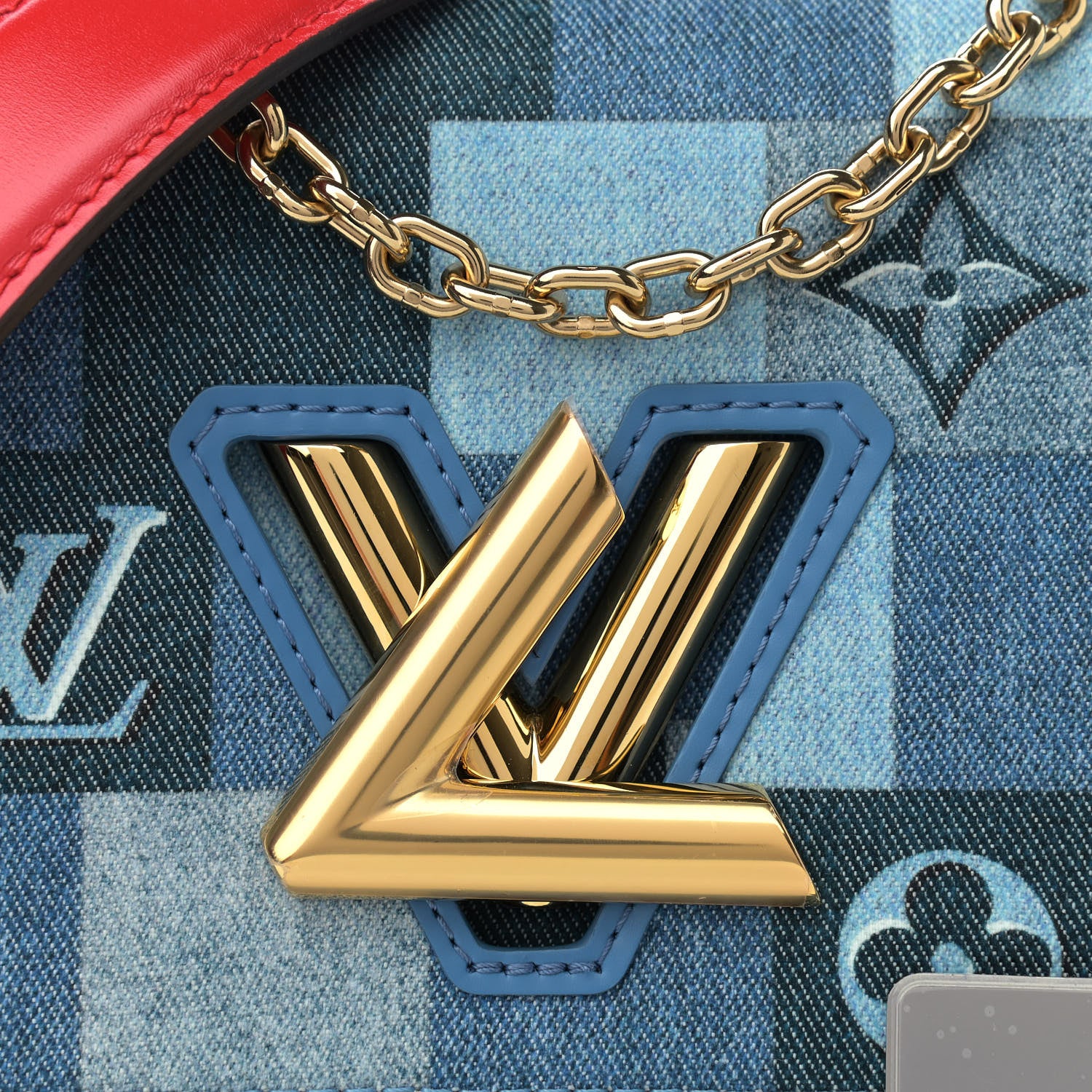 Louis Vuitton Denim Damier Monogram Twist Shoulder Bag MM Blue Rouge 7 of 9