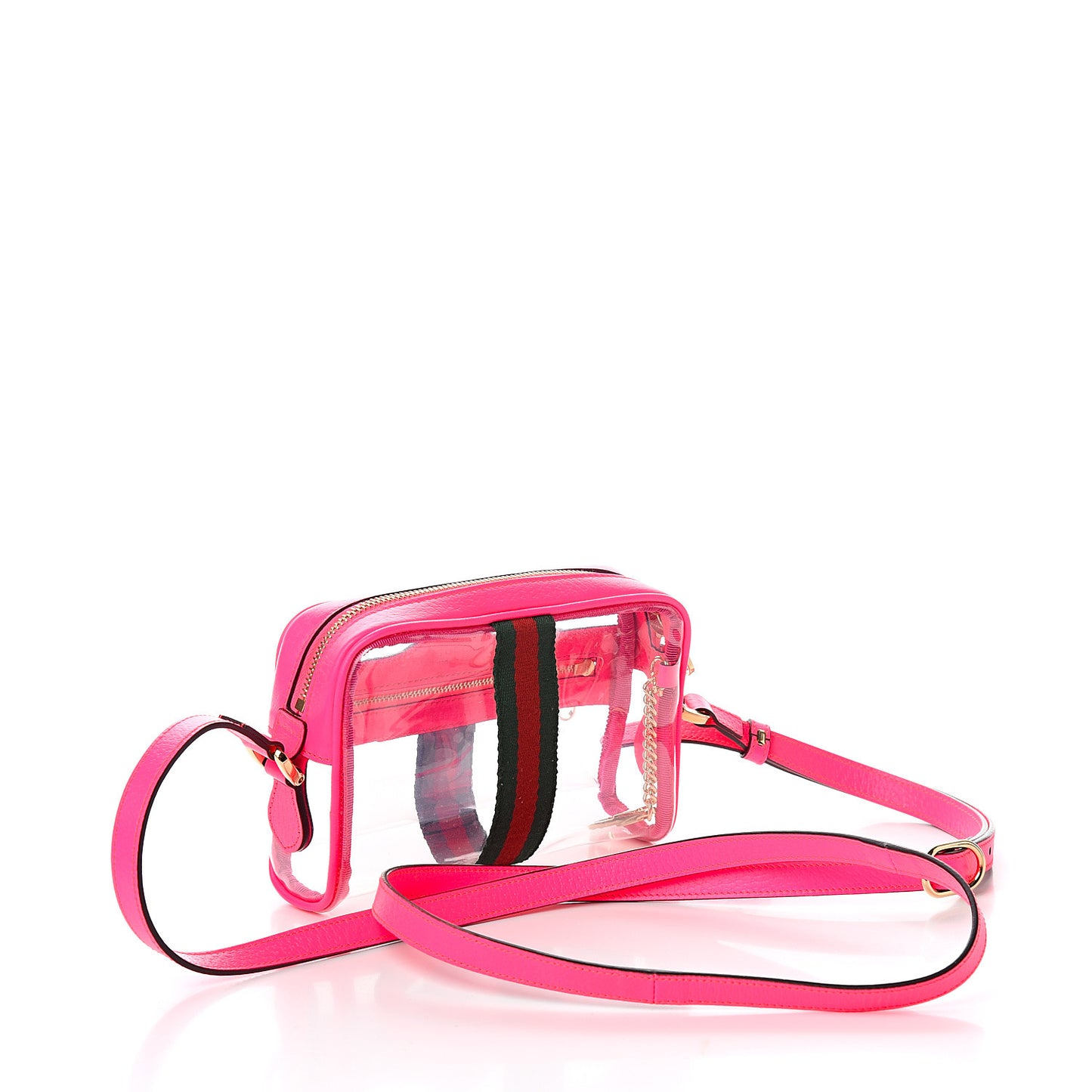 Vinyl Web Mini Ophidia Transparent Shoulder Bag Fluorescent Fuchsia