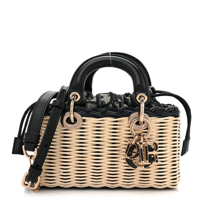 Christian Dior Wicker Oblique Micro Lady D-Joy Bag Natural Black 1 of 9