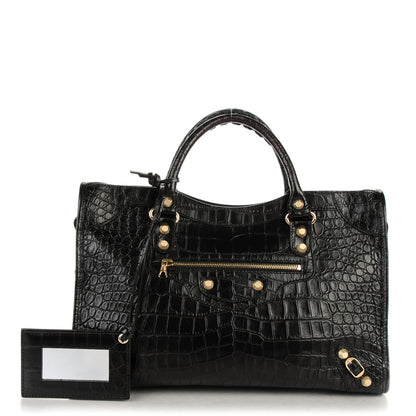 Balenciaga Calfskin Crocodile Embossed Giant 12 Gold Hardware City Black 1 of 7