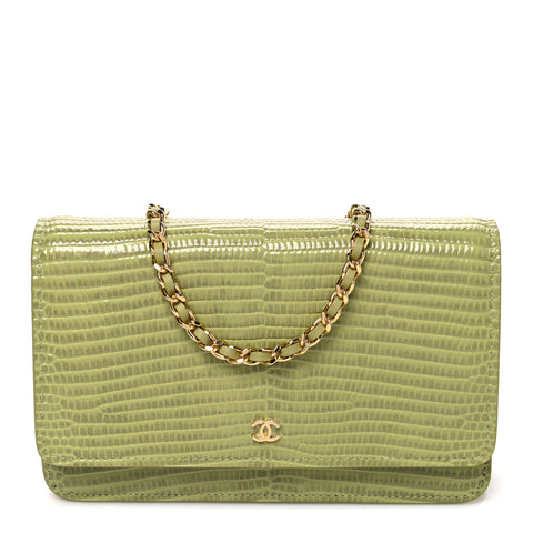 Calfskin Lizard Embossed Wallet On Chain WOC Green