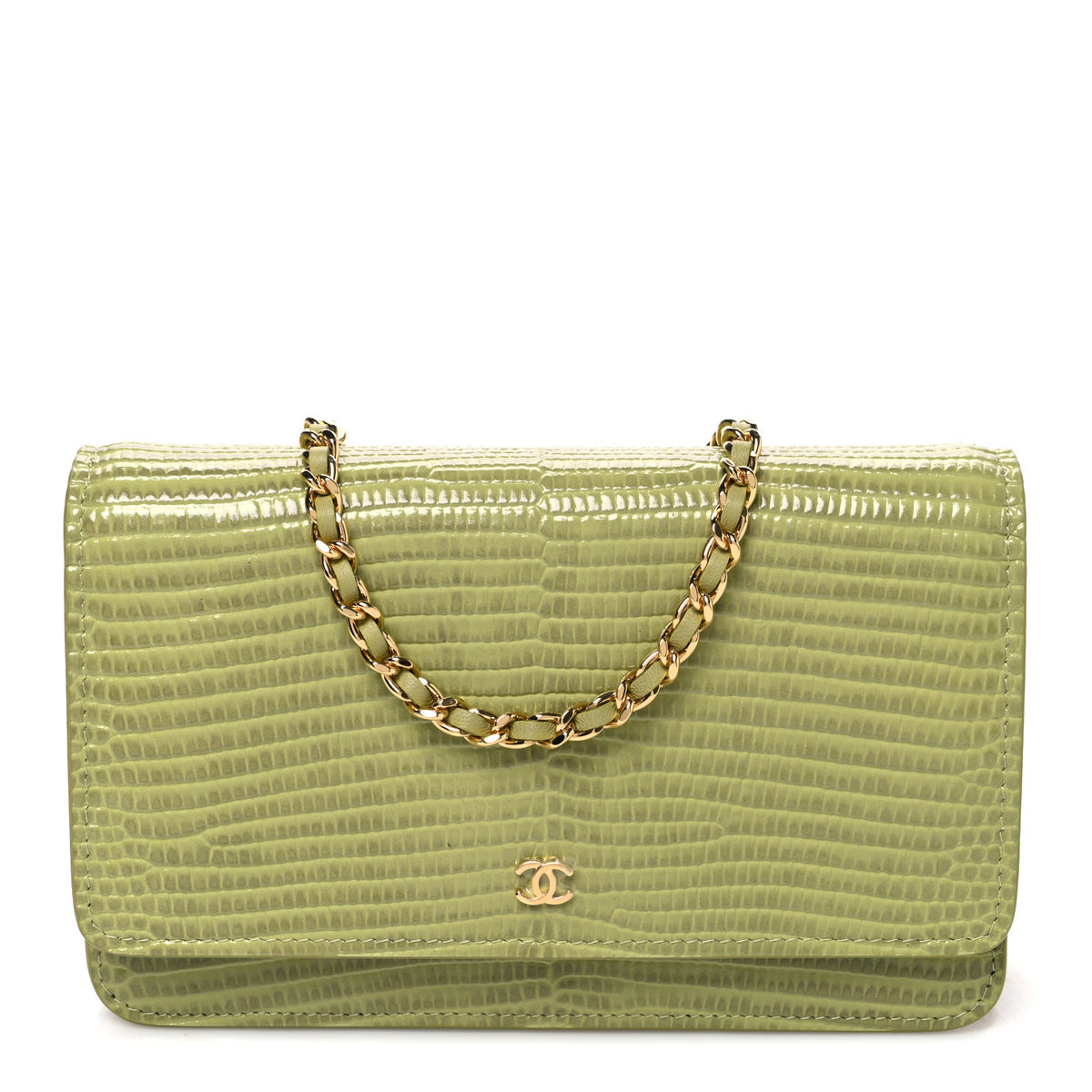 Chanel Calfskin Lizard Embossed Wallet On Chain WOC Green 1 of 12