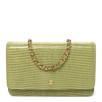 Chanel Calfskin Lizard Embossed Wallet On Chain WOC Green 1 of 12