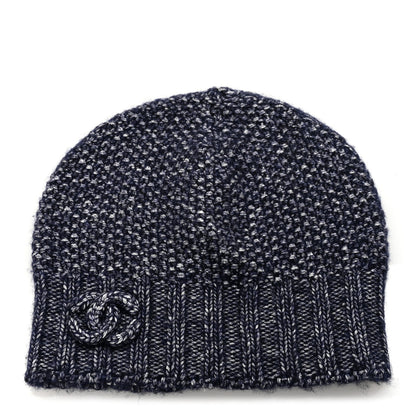 Chanel Cashmere Blend CC Beanie Hat Navy 1 of 5