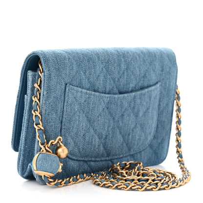 Chanel Denim Quilted CC Pearl Crush Wallet on Chain WOC Blue 3 of 11