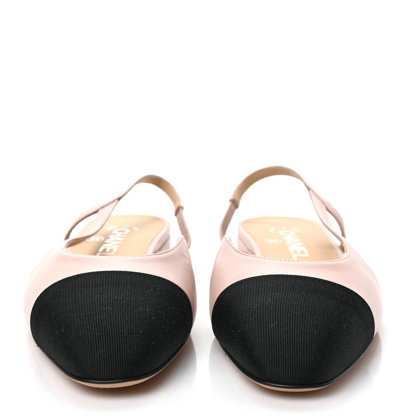 Lambskin Grosgrain Cap Toe CC Slingback Flats 36.5 Light Pink Black